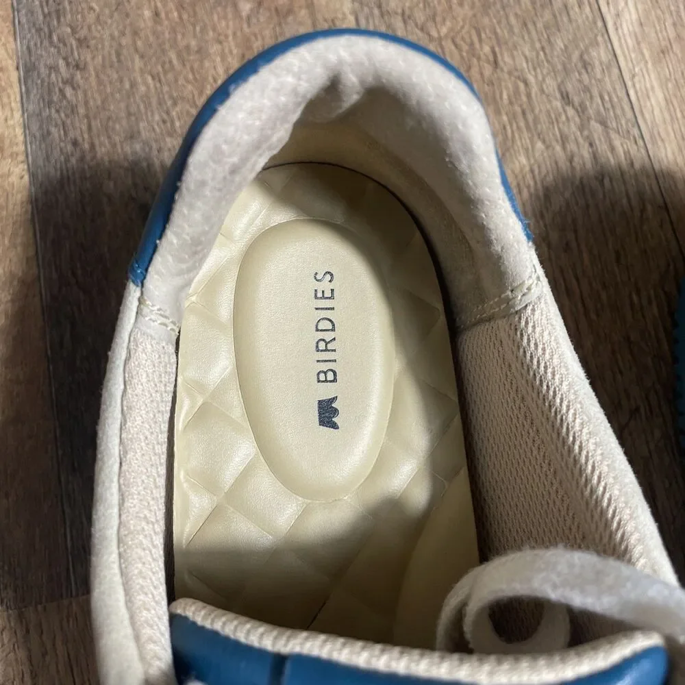Birdies Suede Sneakers Womens 8 Cream Blue Lace Up Comfort Casual